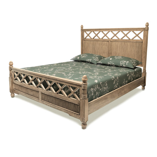 Natural Carved Geometric Solid Wood Bed Frame