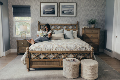 Natural Carved Geometric Solid Wood Bed Frame