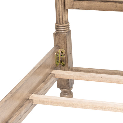 Natural Carved Geometric Solid Wood Bed Frame