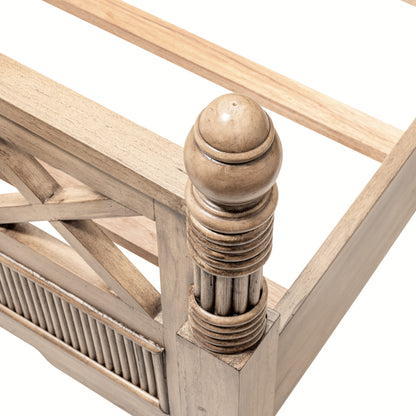Natural Carved Geometric Solid Wood Bed Frame