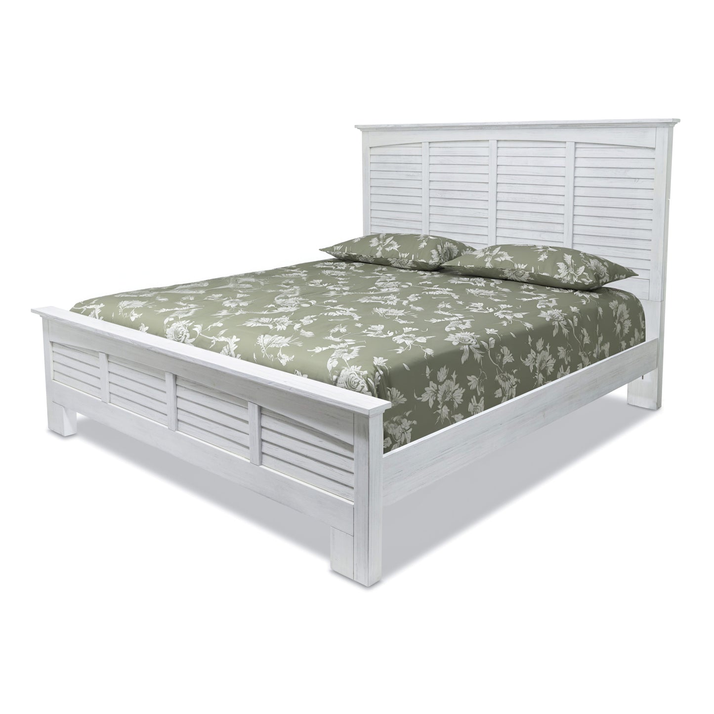 White Plantation Shutter Solid Wood King Bed Frame