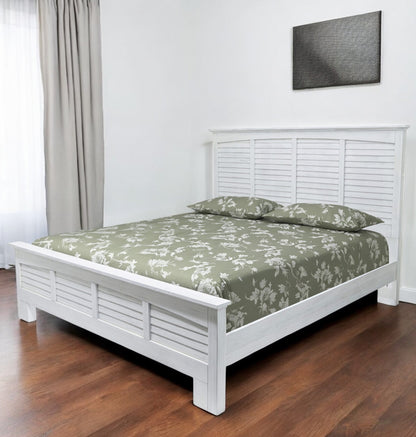 White Plantation Shutter Solid Wood King Bed Frame