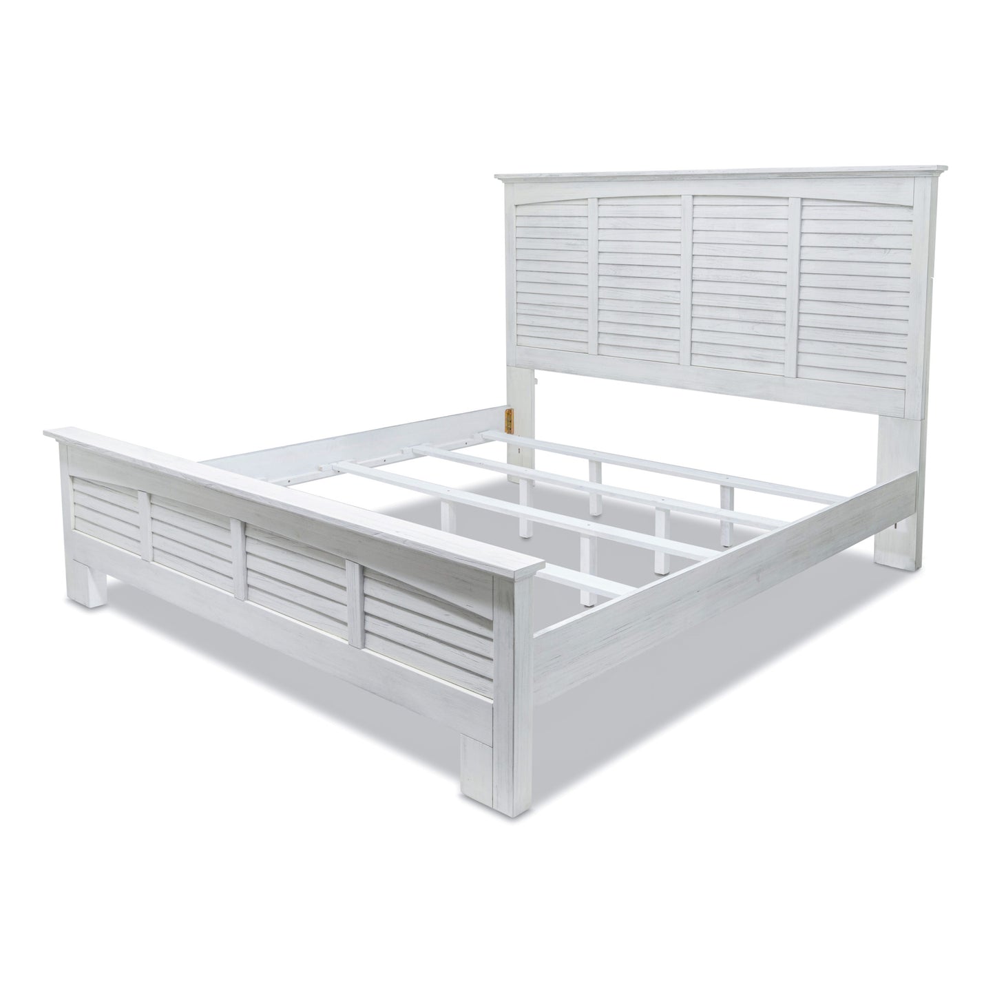 White Plantation Shutter Solid Wood King Bed Frame