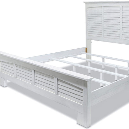 White Plantation Shutter Solid Wood King Bed Frame