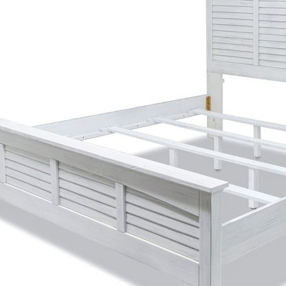 White Plantation Shutter Solid Wood King Bed Frame