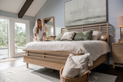 Carved Geometric Solid Wood Bed Frame