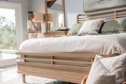 Carved Geometric Solid Wood Bed Frame