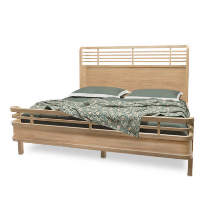 Carved Geometric Solid Wood Bed Frame