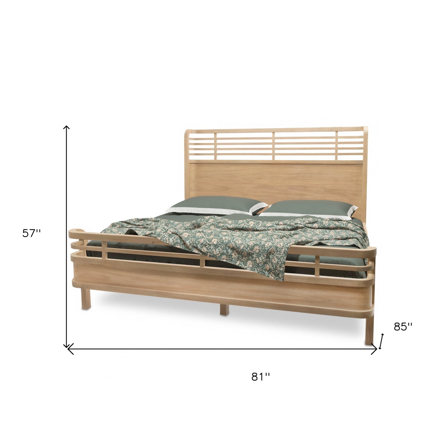Carved Geometric Solid Wood Bed Frame