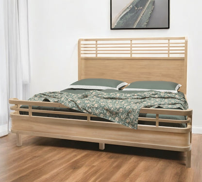 Carved Geometric Solid Wood Bed Frame