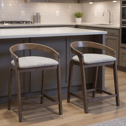Gray & Espresso Fabric & Solid Wood Low Back Counter Height Bar Chairs - Set of 2