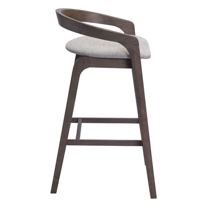 Gray & Espresso Fabric & Solid Wood Low Back Bar Height Bar Chairs - Set of 2