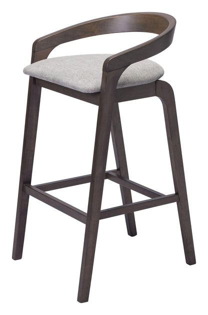Gray & Espresso Fabric & Solid Wood Low Back Bar Height Bar Chairs - Set of 2