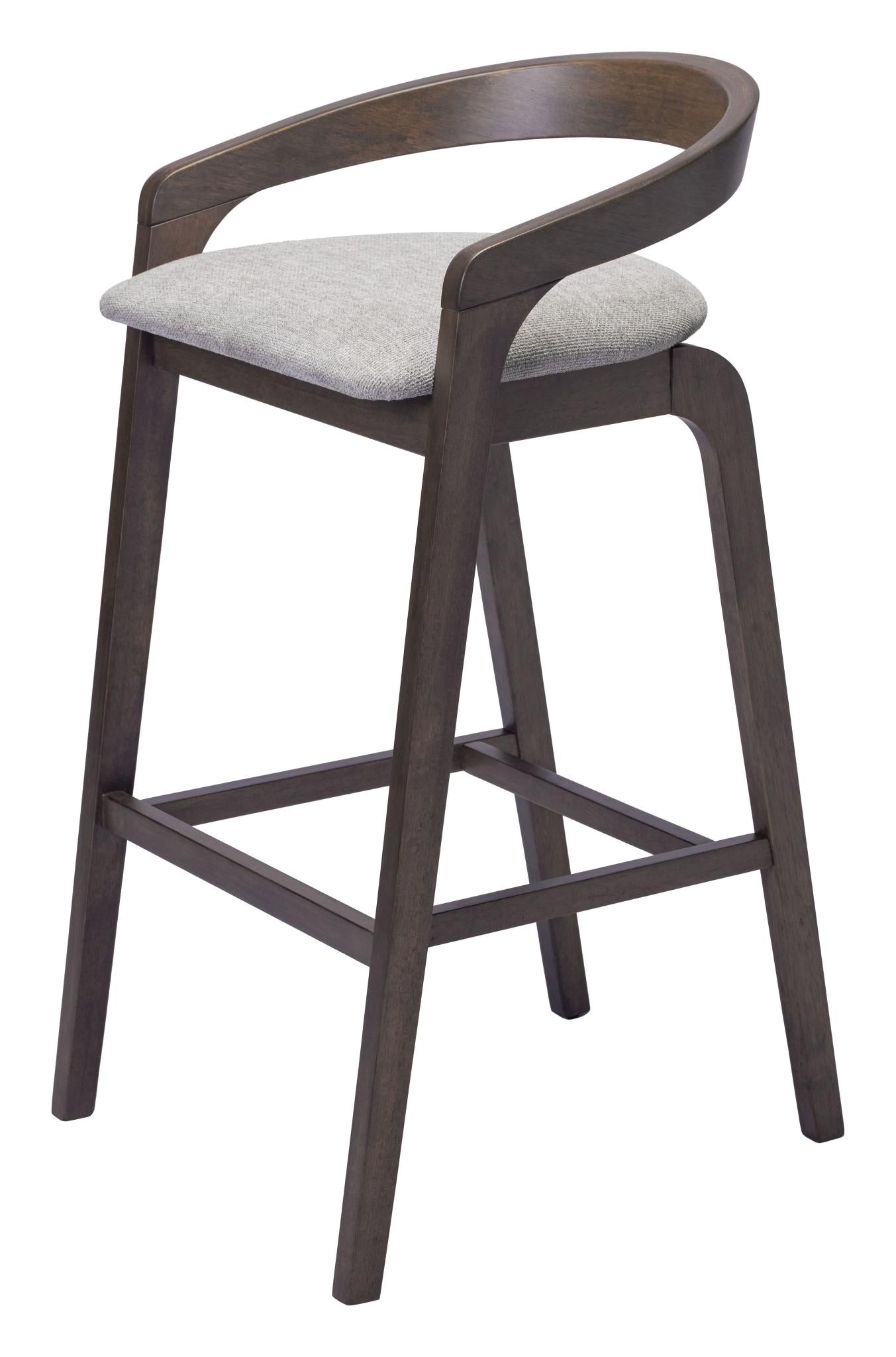 Gray & Espresso Fabric & Solid Wood Low Back Bar Height Bar Chairs - Set of 2