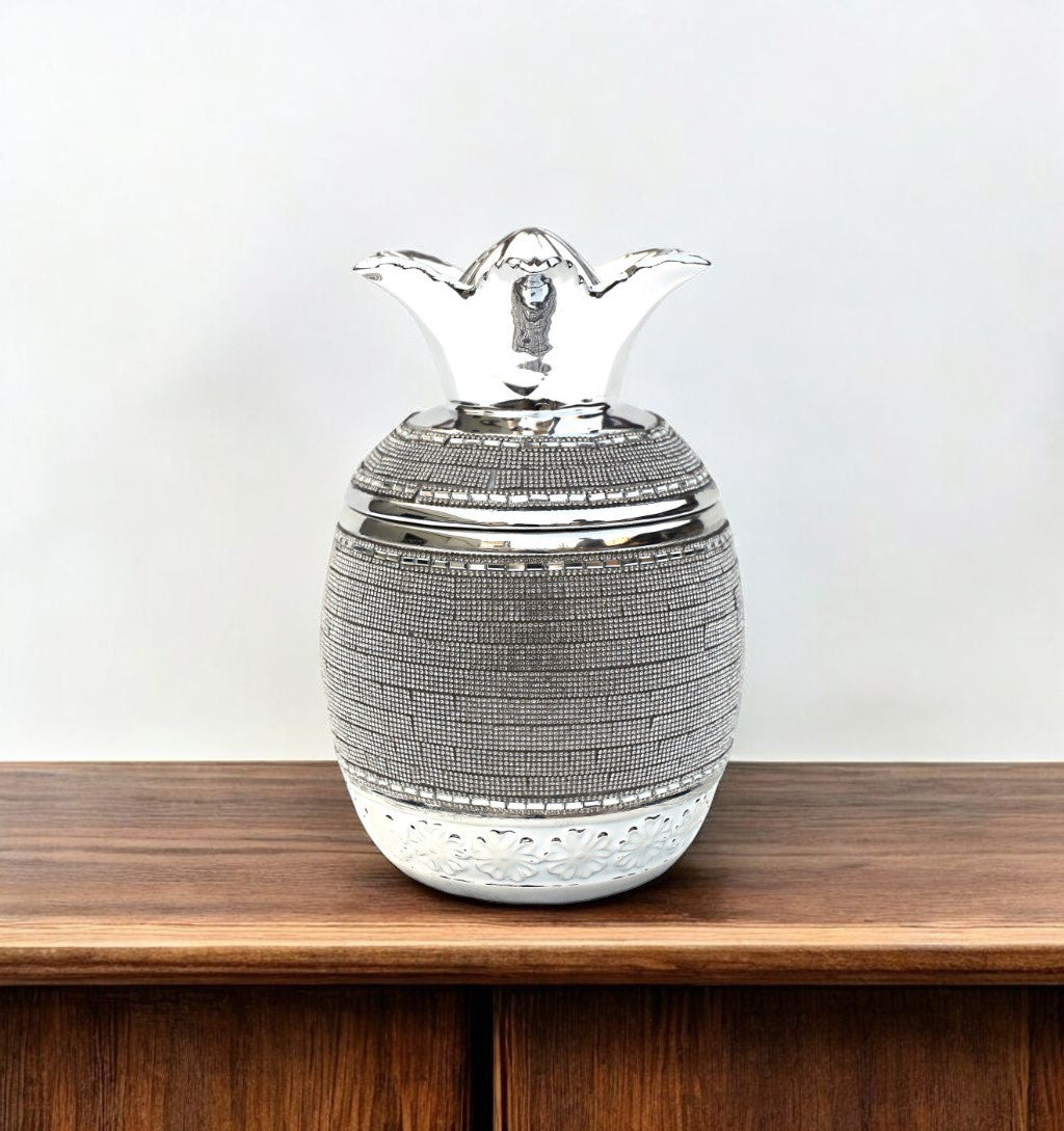 Silver Plated Ceramic Pineapple Lidded Bowl