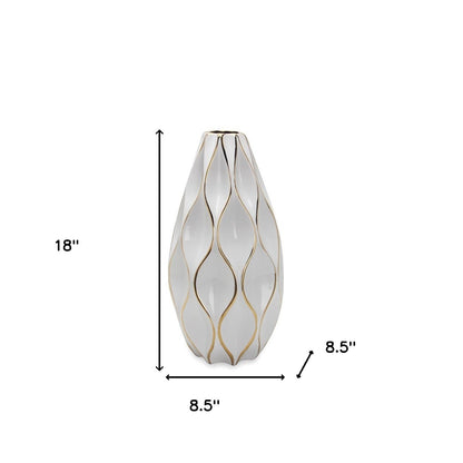 White & Gold Geometric Wavy Ceramic Table Vase