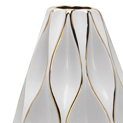 White & Gold Geometric Wavy Ceramic Table Vase