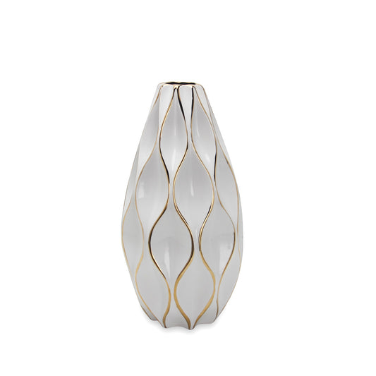 White & Gold Geometric Wavy Ceramic Table Vase