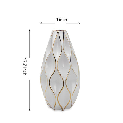 White & Gold Geometric Wavy Ceramic Table Vase