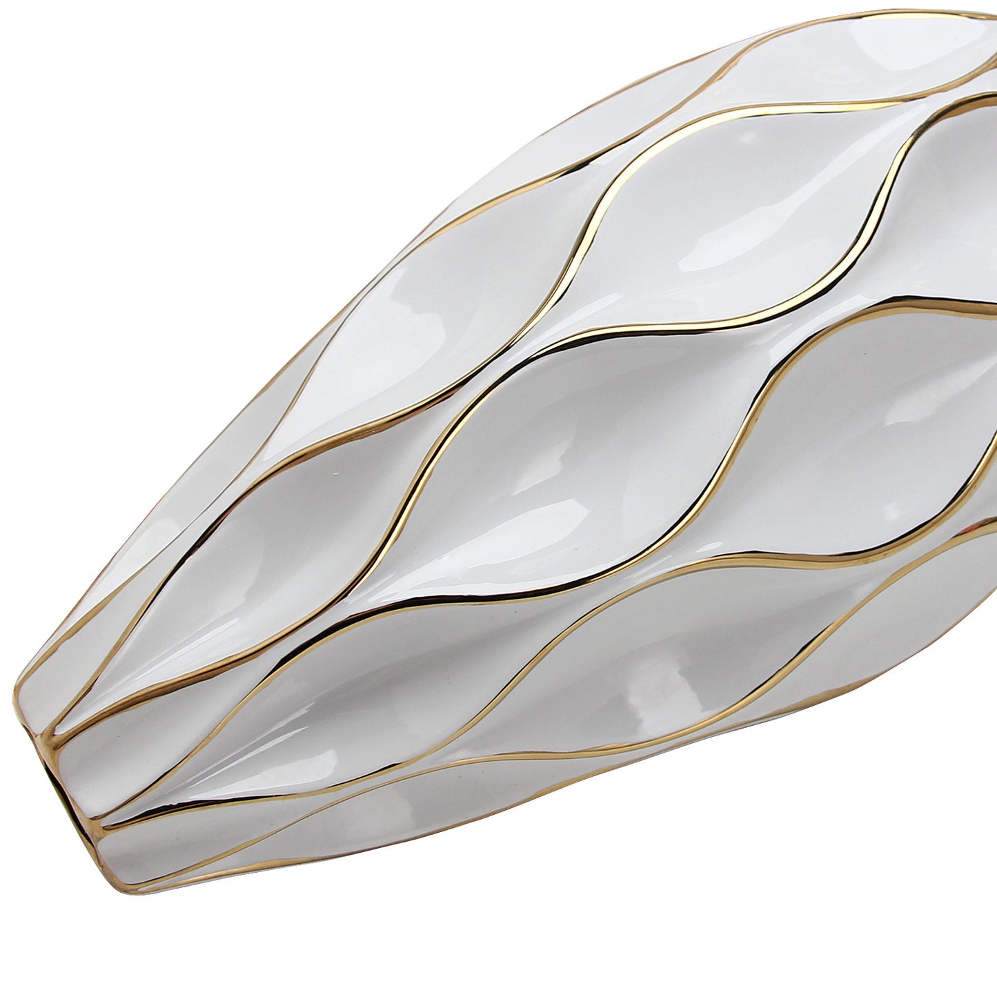 White & Gold Geometric Wavy Ceramic Table Vase