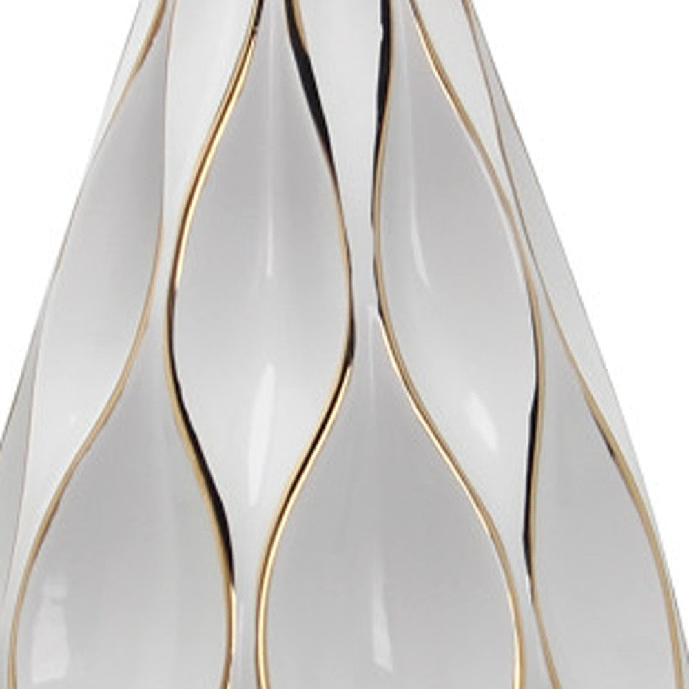 White & Gold Geometric Wavy Ceramic Table Vase
