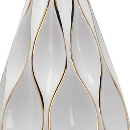 White & Gold Geometric Wavy Ceramic Table Vase
