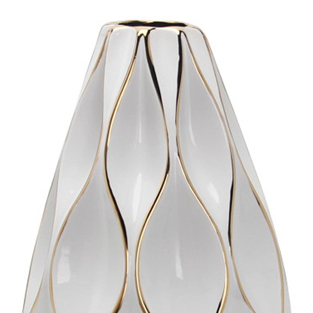 White & Gold Geometric Wavy Ceramic Table Vase