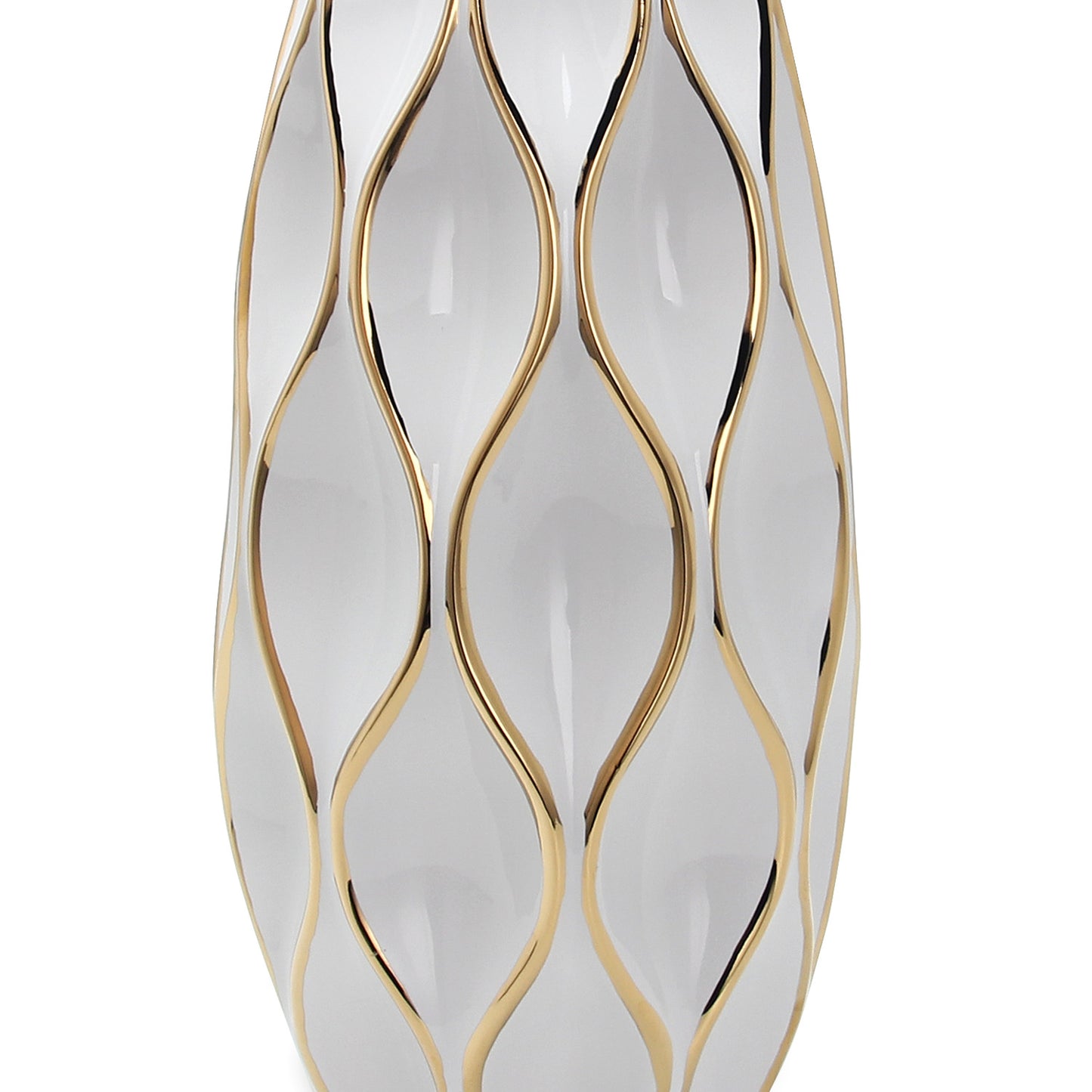 White & Gold Ceramic Geometric Wavy Table Vase