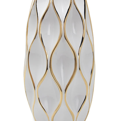 White & Gold Ceramic Geometric Wavy Table Vase