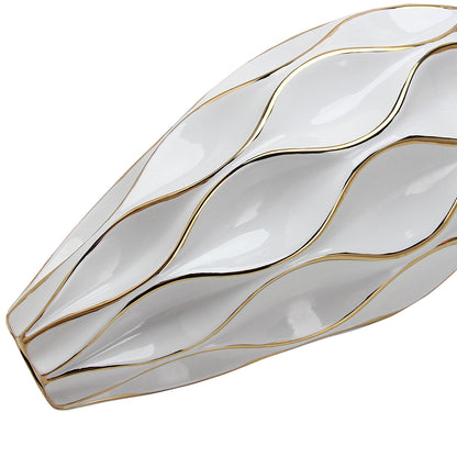 White & Gold Ceramic Geometric Wavy Table Vase
