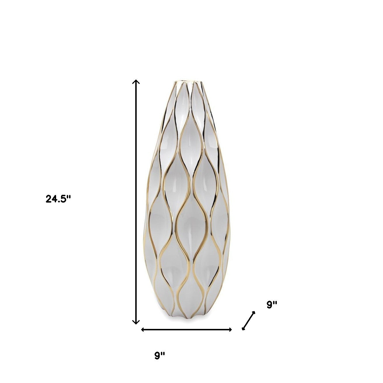 White & Gold Ceramic Geometric Wavy Table Vase