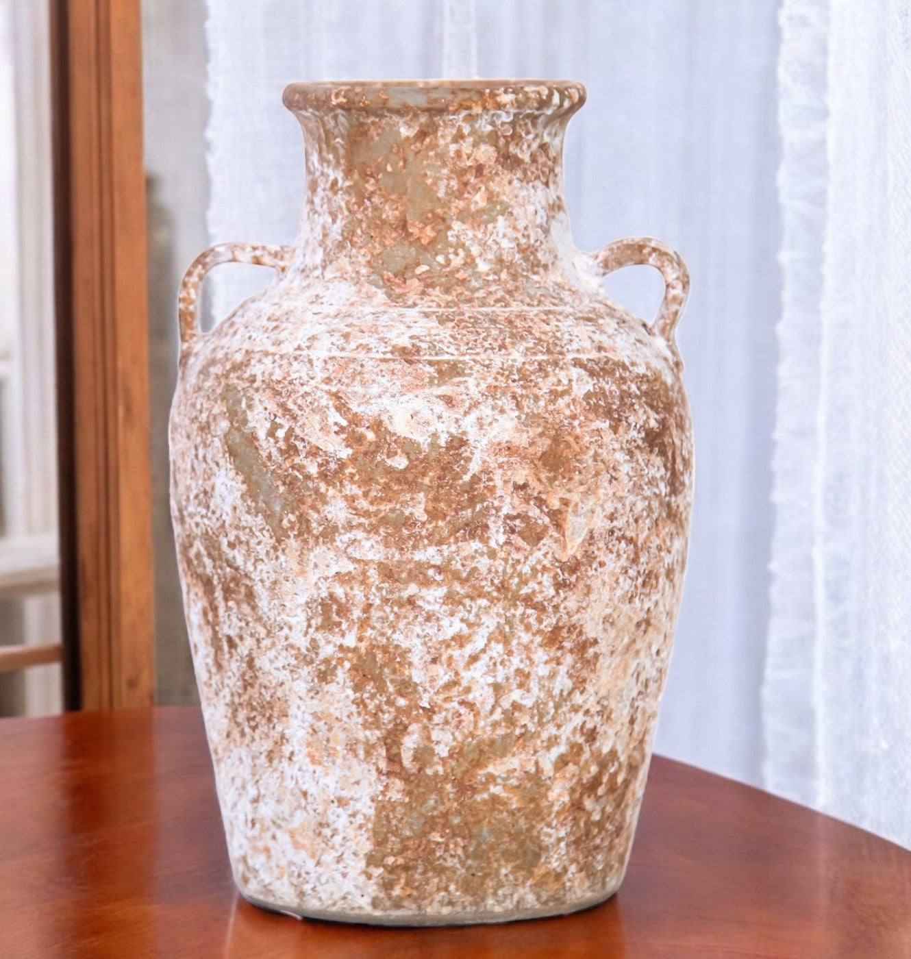 Terracotta & White Abstract Amphora Ceramic Table Vase