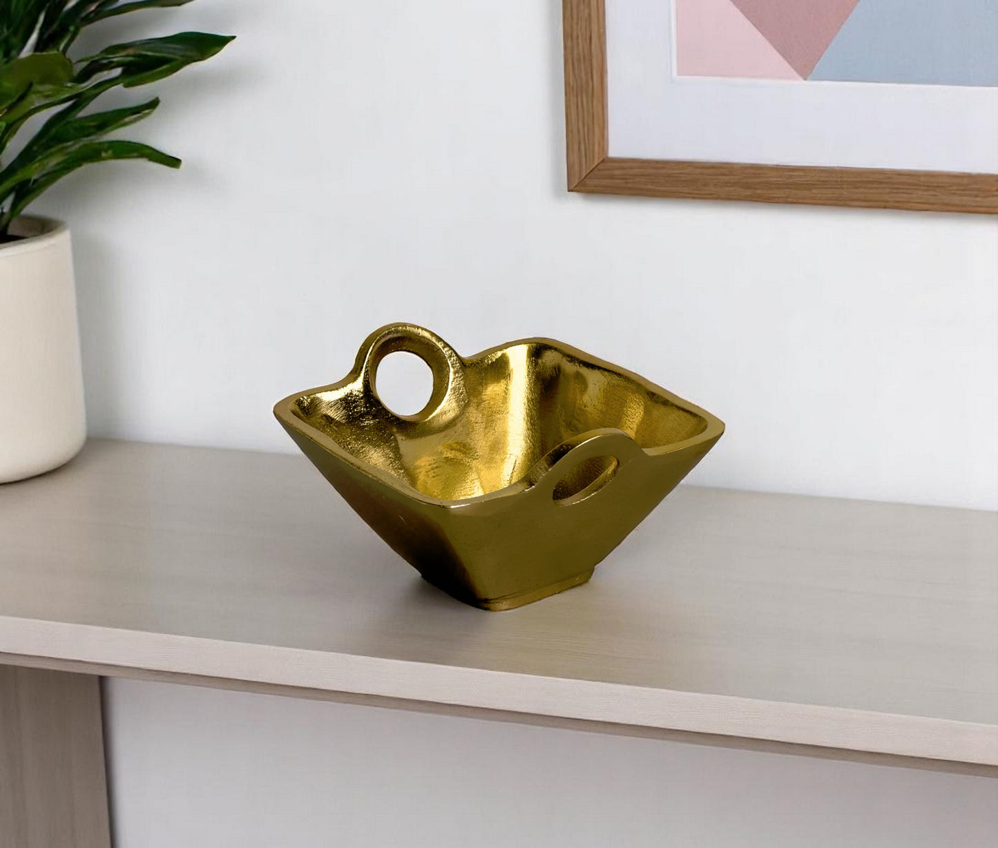 Gold Square Candy or Nut Bowl w/ Handles