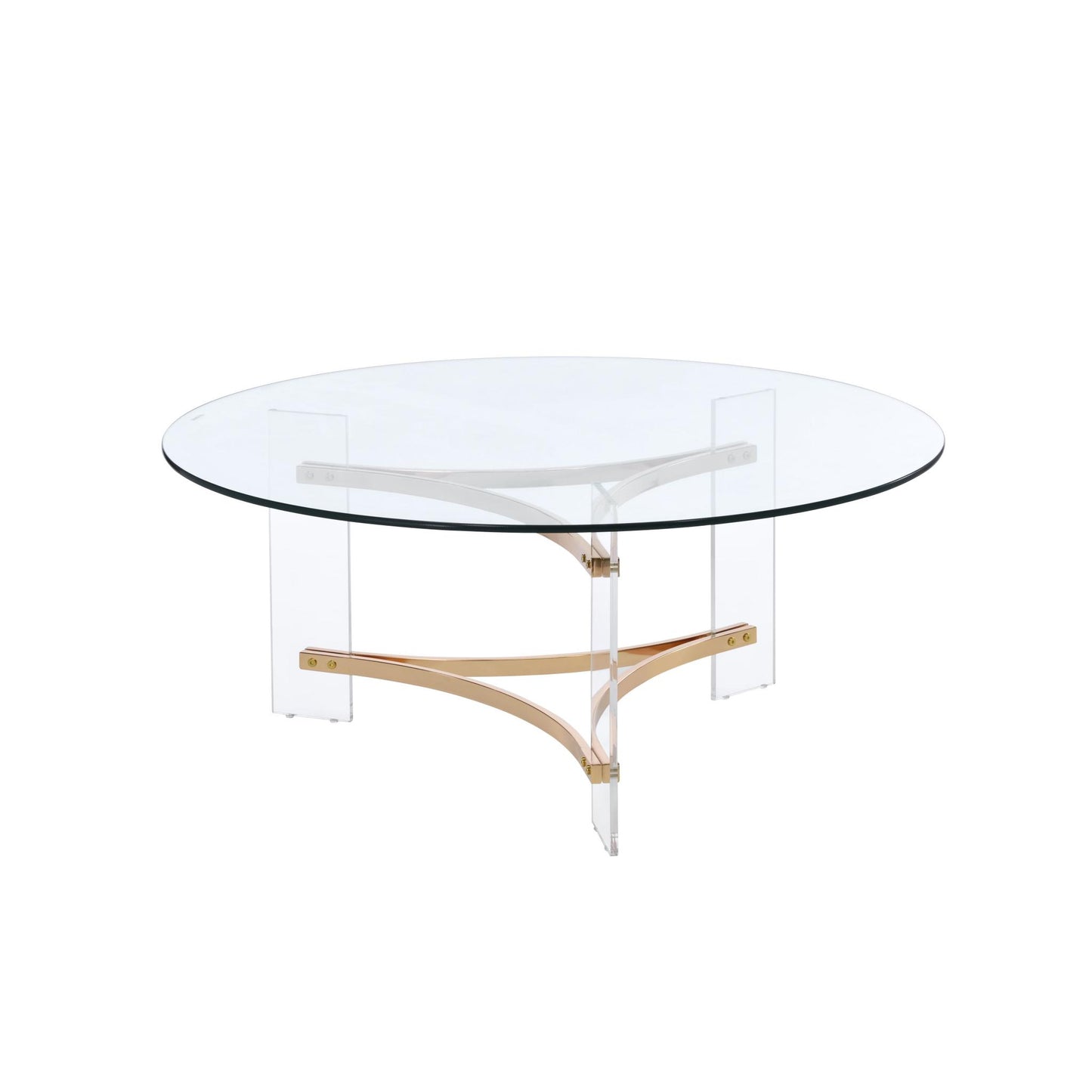 Clear & Gold Glass Acrylic & Brass Round Coffee Table image 2