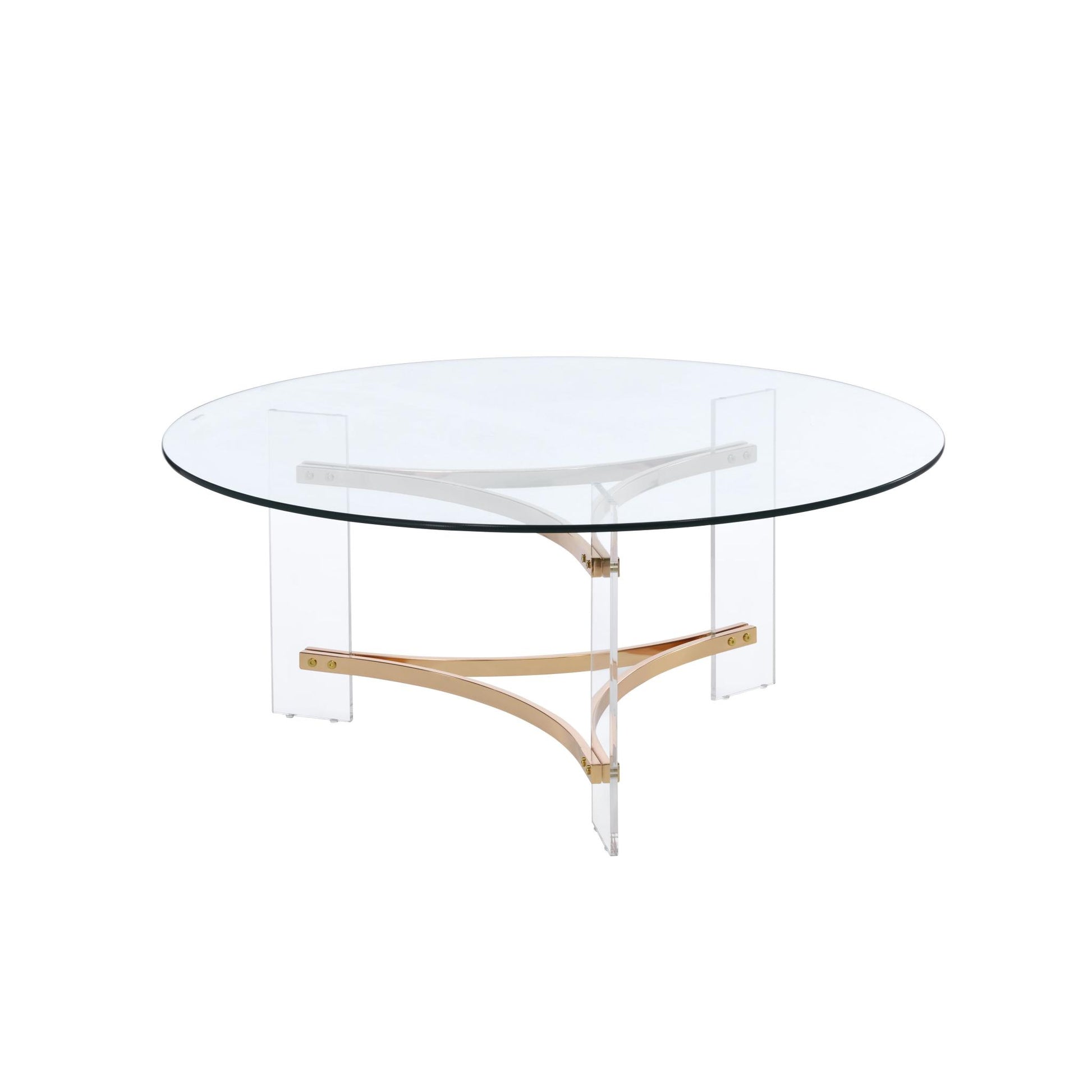 Clear & Gold Glass Acrylic & Brass Round Coffee Table image 2