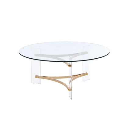 Clear & Gold Glass Acrylic & Brass Round Coffee Table image 2