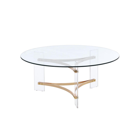 Clear & Gold Glass Acrylic & Brass Round Coffee Table image 2