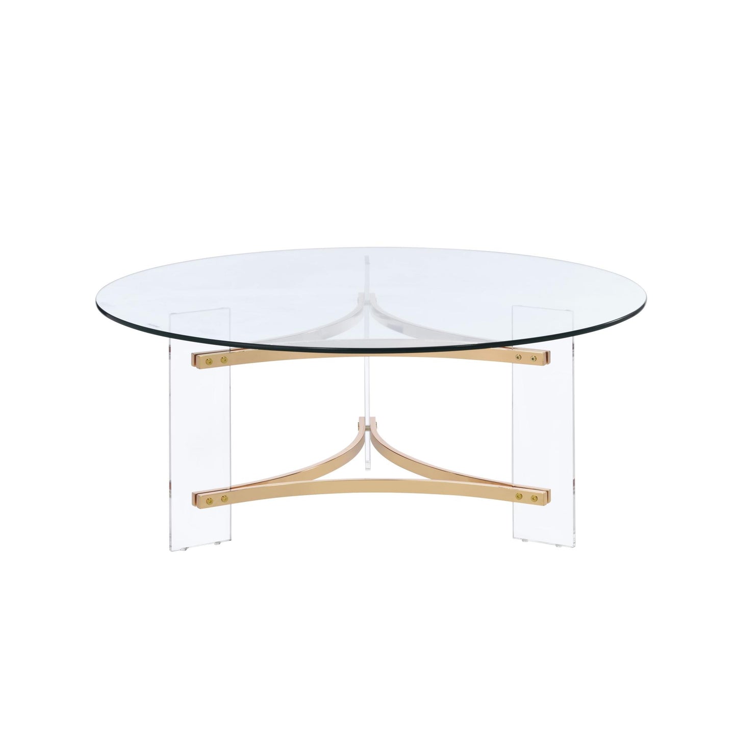 Clear & Gold Glass Acrylic & Brass Round Coffee Table image 4