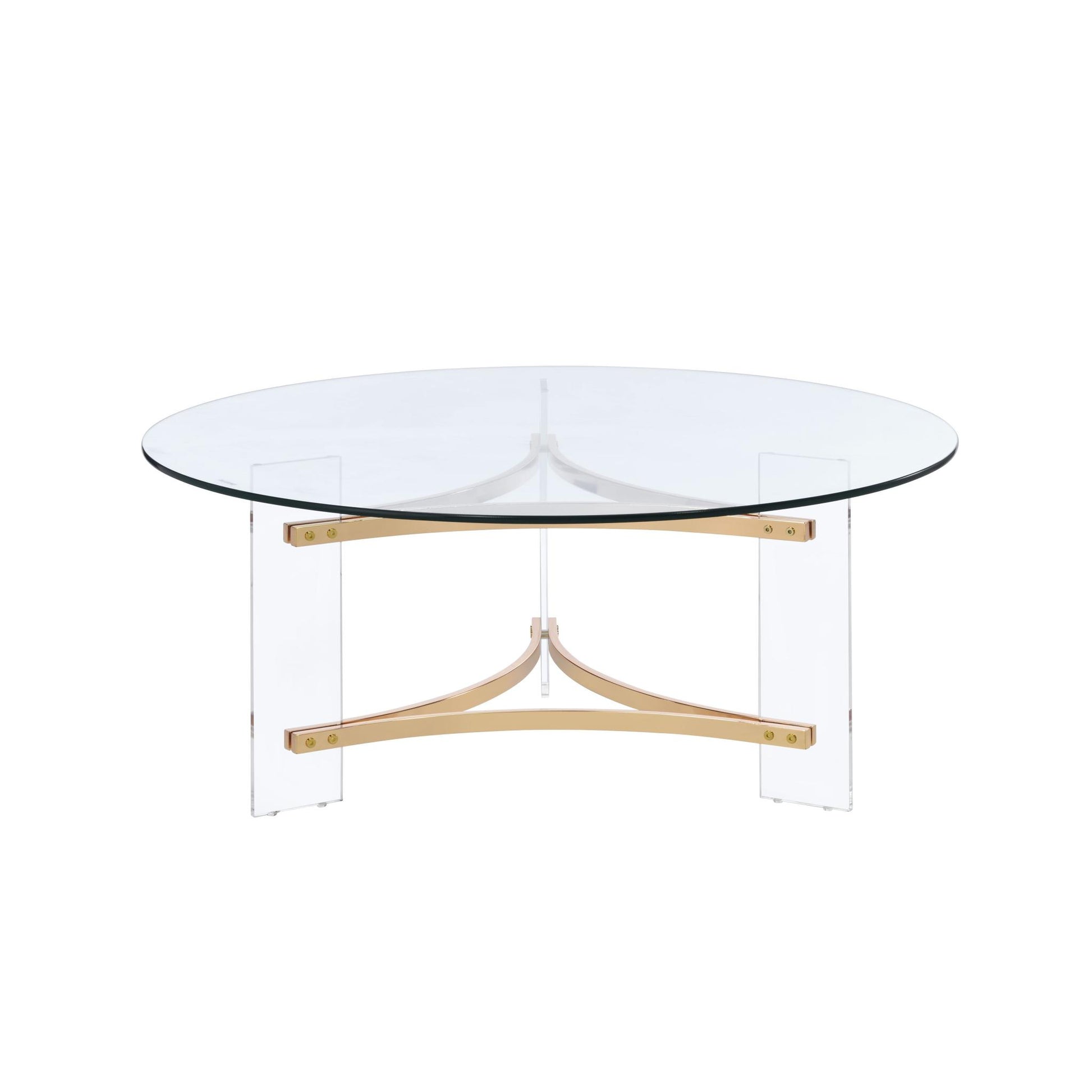 Clear & Gold Glass Acrylic & Brass Round Coffee Table image 4
