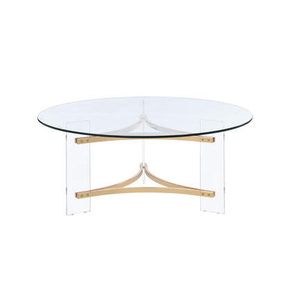 Clear & Gold Glass Acrylic & Brass Round Coffee Table image 4