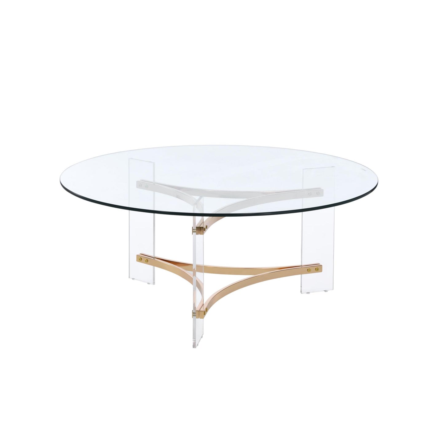 Clear & Gold Glass Acrylic & Brass Round Coffee Table image 3