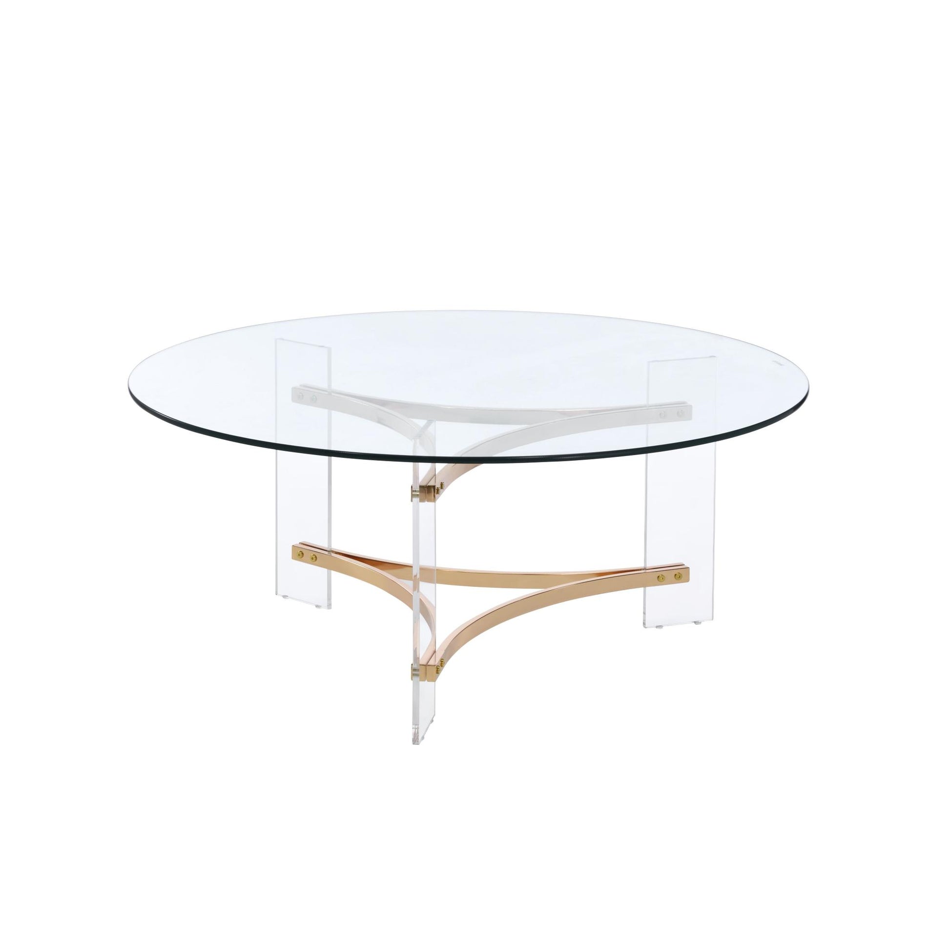 Clear & Gold Glass Acrylic & Brass Round Coffee Table image 3