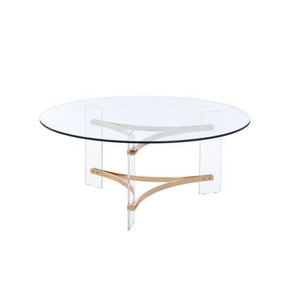 Clear & Gold Glass Acrylic & Brass Round Coffee Table image 3