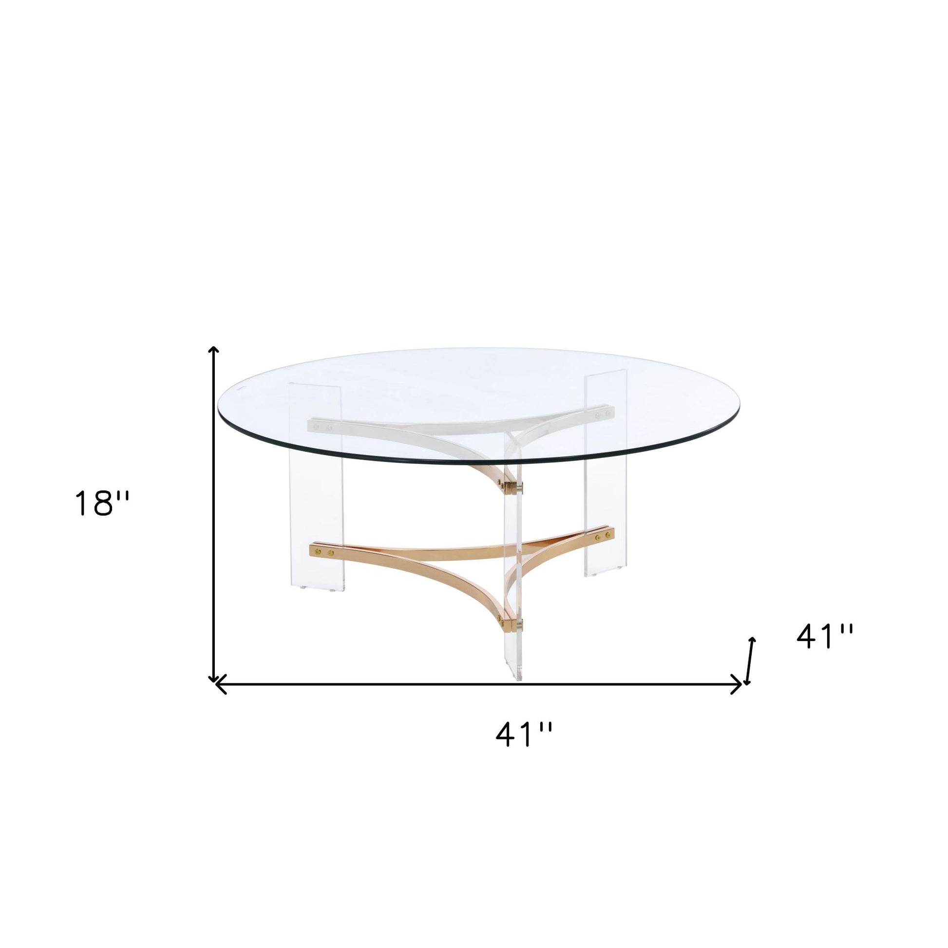 Clear & Gold Glass Acrylic & Brass Round Coffee Table image 6