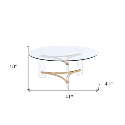 Clear & Gold Glass Acrylic & Brass Round Coffee Table image 6