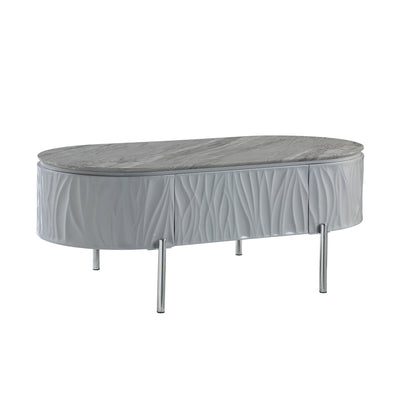 Gray Wood & Steel Oval Coffee Table w/ Drawer image 3