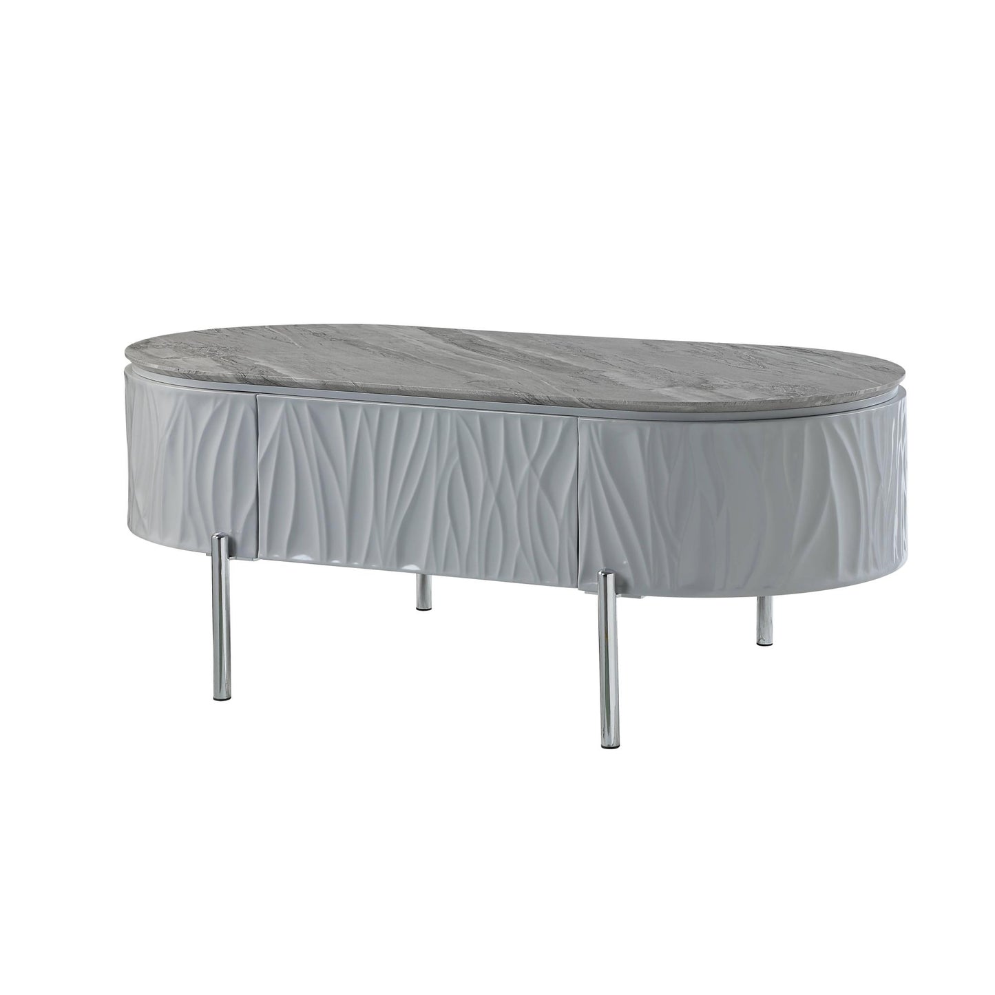 Gray Wood & Steel Oval Coffee Table w/ Drawer image 4