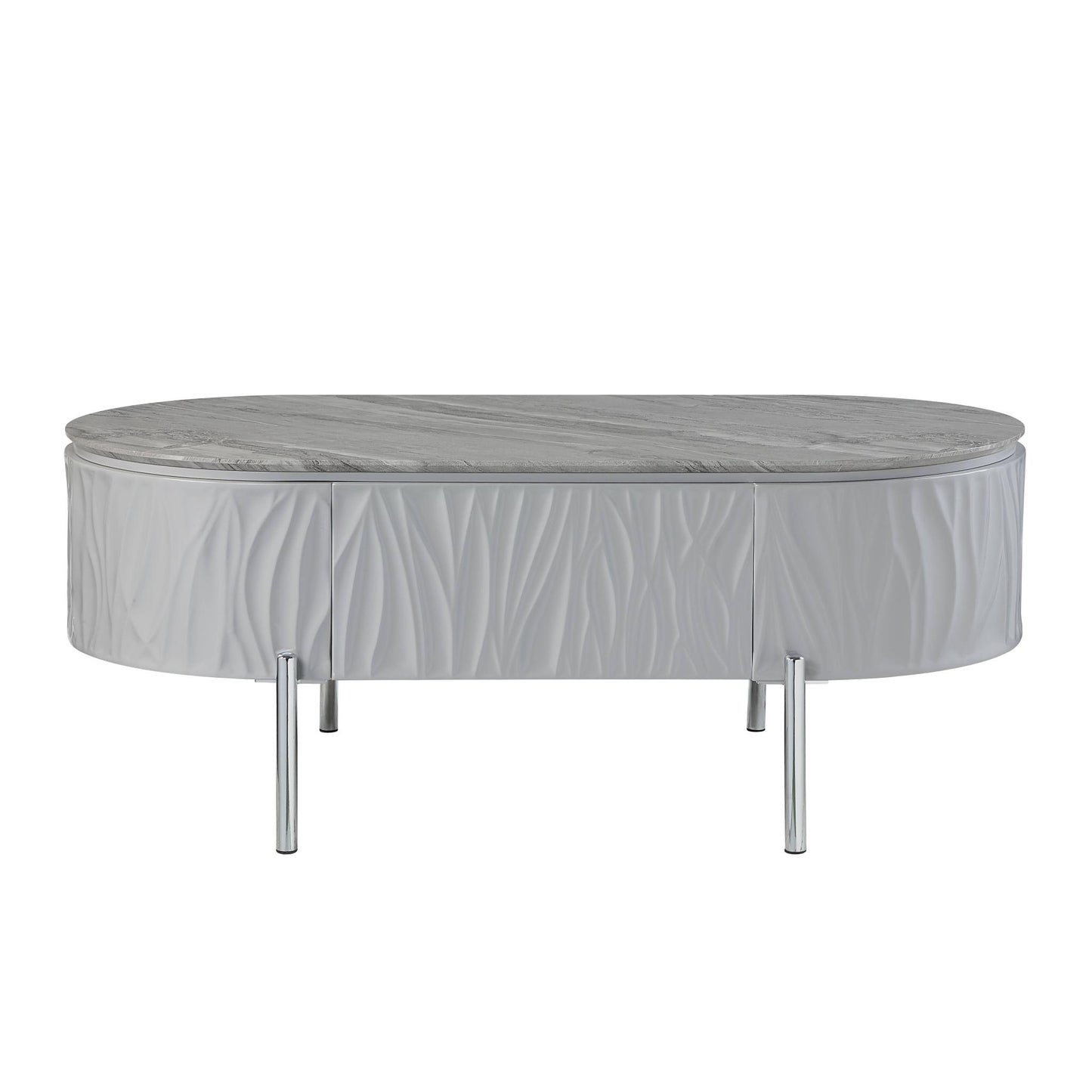 Gray Wood & Steel Oval Coffee Table w/ Drawer image 6