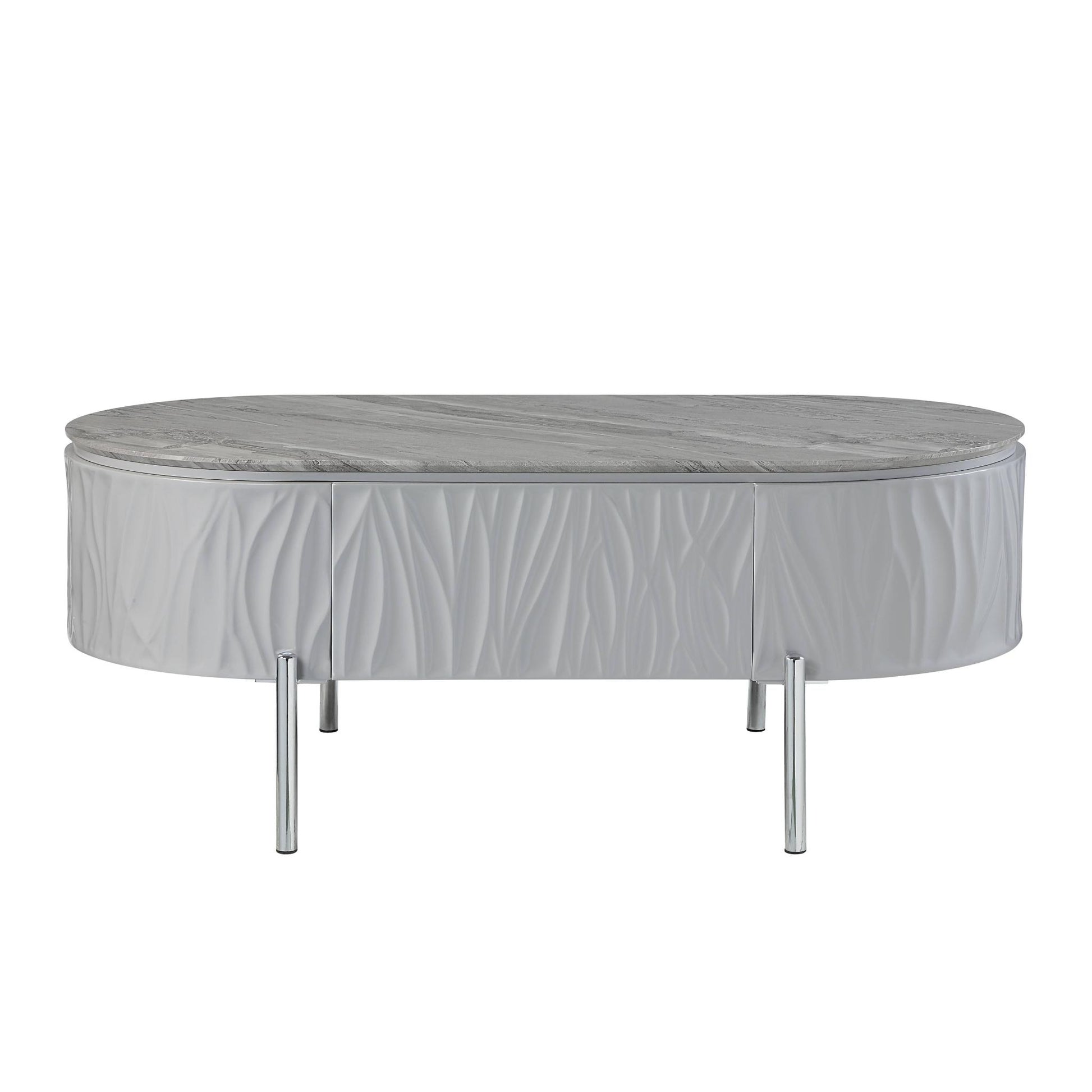 Gray Wood & Steel Oval Coffee Table w/ Drawer image 6