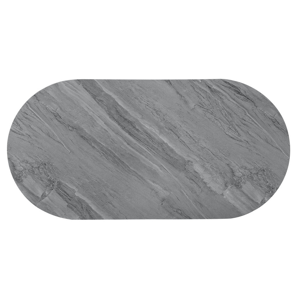 Gray Wood & Steel Oval Coffee Table w/ Drawer image 2